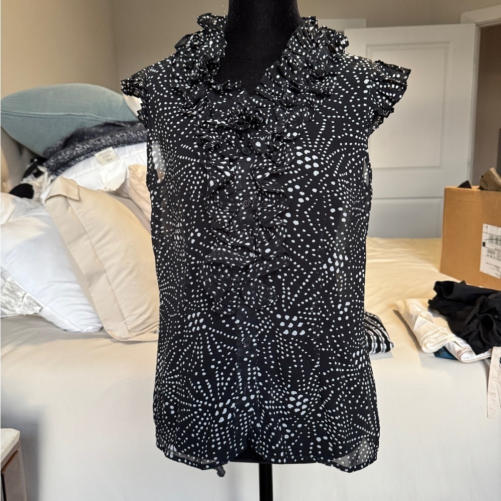 Black and White Ruffle Polka Dot Y2K Sleeveless Blouse